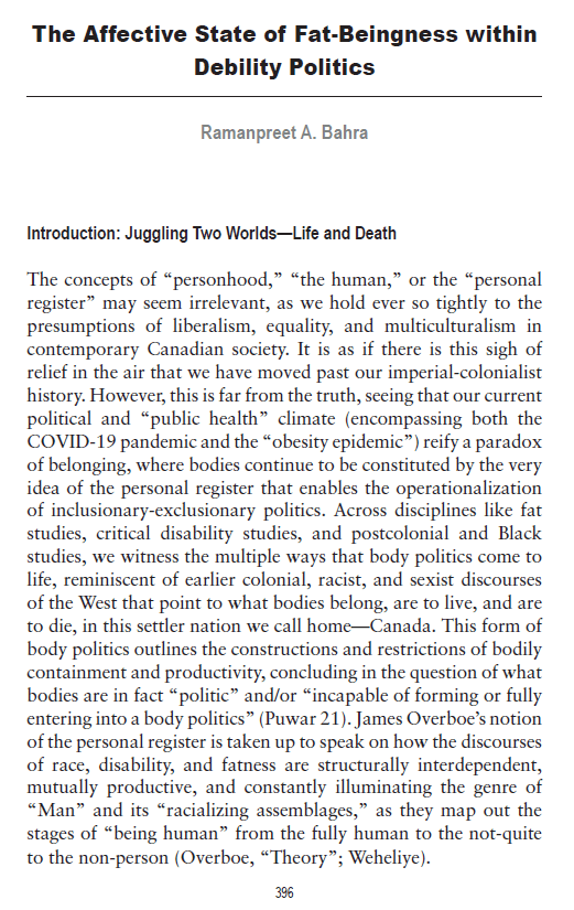 This is the first page of my single-authored chapter for Fat Studies in Canada: (Re)Mapping the Field. It is all text in black on white background.